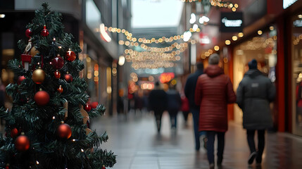 Fototapeta premium Christmas Tree In A Busy City Mall