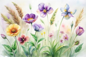 water color collection of meadow flowers