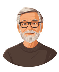 Friendly elderly European man with glasses enjoying a warm smile in a cozy setting