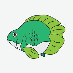 Green Cartoon Fish Illustration with white Background