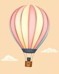 Obraz premium Colorful hot air balloon floating against a pastel background. Ideal for children's illustrations, cartoons, and educational materials. Great for inspiring imagination and adventure!