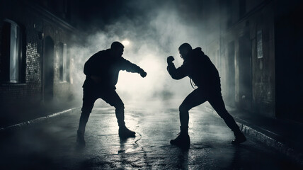 Fototapeta premium Two men fighting on the street