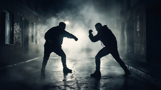 Two men fighting on the street