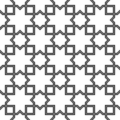Seamless surface pattern design with Moroccan stars and crosses tiles ornament. Oriental traditional ornamentation with repeated geometric shapes. Ancient mosaic wallpaper. Grid motif. Digital paper.