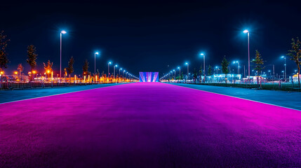 Neon Illuminated Empty Road at Night