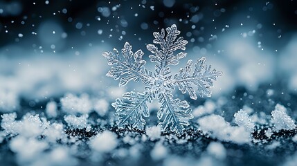 Intricate Snowflake in Winter Snowfall