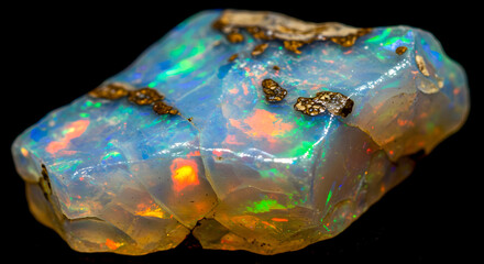 Obraz premium Captivating play of colors in a raw opal stone, a mesmerizing natural treasure