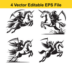 Fototapeta premium A Grim Reaper riding a Unicorn vector