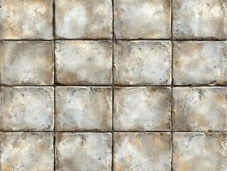 Fototapeta premium Seamless texture of rustic, aged square tiles in muted beige and grey tones. Ideal for backgrounds, design projects, and home decor.