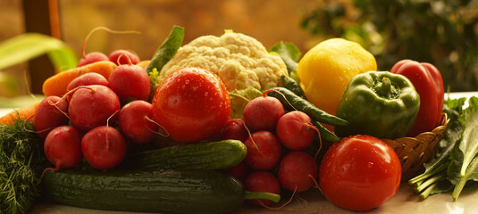 tomatoes, cucumbers, various vegetables on the table