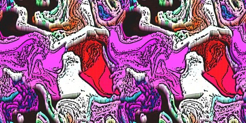 Modern marbled boho seamless border pattern. Funky wavy fashion background banner design. Painterly swirl effect for summer retro 80s vibes wash tape and edging trim.