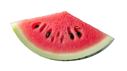 Realistic slice of watermelon on a plain white background with no shadows.