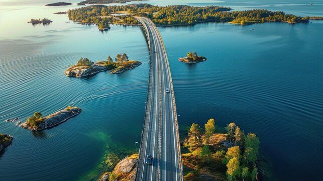 Aerial View of Scenic Bridge Connecting Islands in a Tranquil Sea