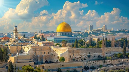 Obraz premium Jerusalem's Dome of the Rock and the Old City Walls