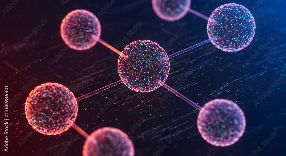 Poster interconnected nodes in blockchain network representing digital cryptocurrency
