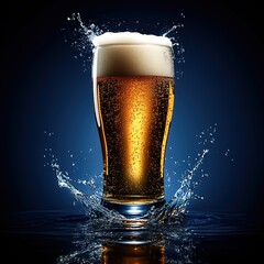 Cold refreshing beer with foam and condensation in glass and bottle. High quality beer photography for commercials and branding. Frosty pints and golden beer for advertising campaigns