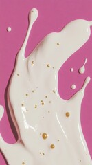 White and gold paint splash on pink background	