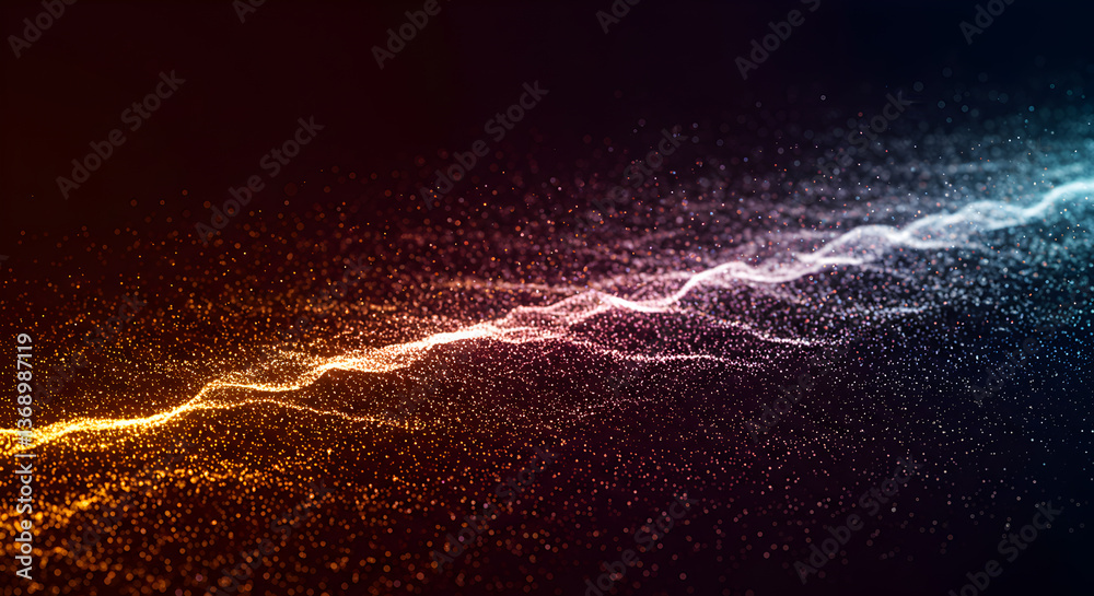 Poster abstract particle wave background with dynamic colorful gradients and depth