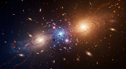 Fototapeta premium Stunning Digital Simulation Depicting a Mesmerizing Galaxy Cluster Collision
