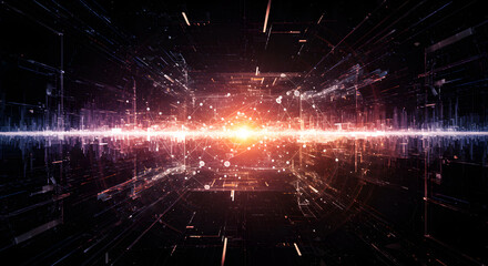 Digital Quantum Physics Visualization Showing Data Connections and Futuristic Style