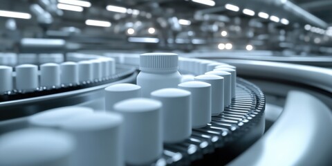 Obraz premium White plastic bottles on factory conveyor 