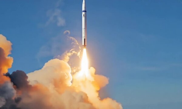 Rocket Lifting Off Amid Explosive Flames and Smoke, Symbolizing Human Ambition and Technological Progress in the Quest for Space Exploration and Innovation