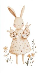 Obraz premium Whimsical bunny family with floral dress and tea cups