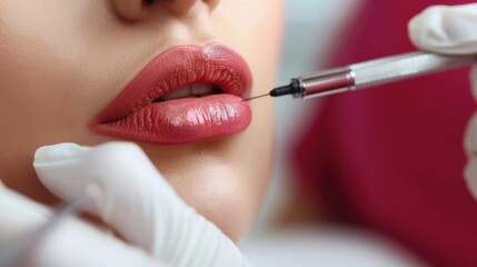 Close-up of a woman's lips being injected with a syringe