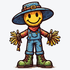 Happy smiling scarecrow character stock illustration
