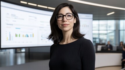 Fototapeta premium Confident Businesswoman Data Analysis Charts Graphs