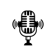 A vintage microphone broadcasting a powerful message of connection and communication with bold black lines and gray shading.