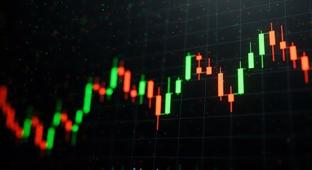 Stock Market Chart with Red and Green Candlesticks on a Dark Grid Background