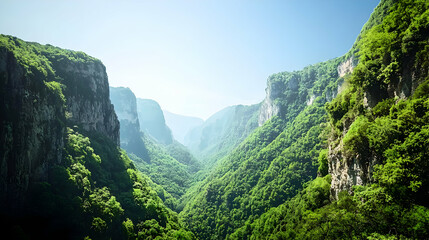 Lush Green Valley Between Steep Mountains