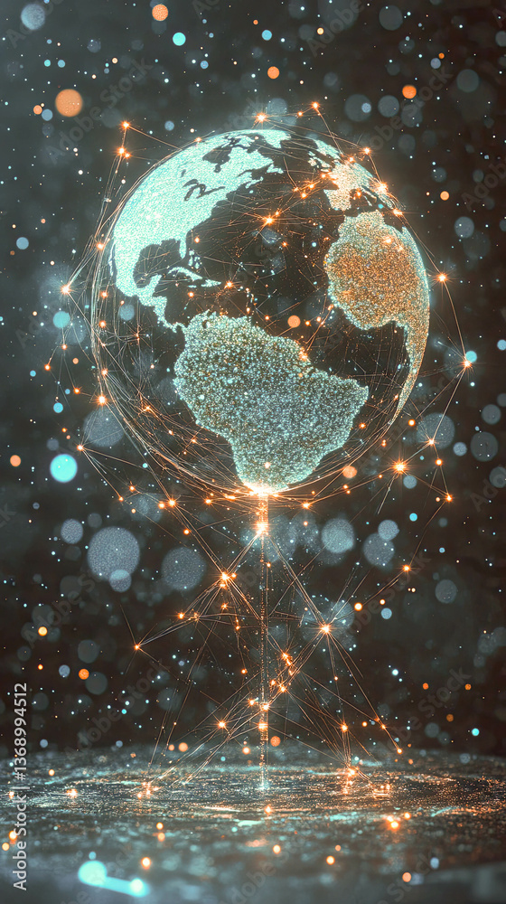 Aufkleber digital globe hologram showcasing global connectivity with luminous accents on a dark backdrop