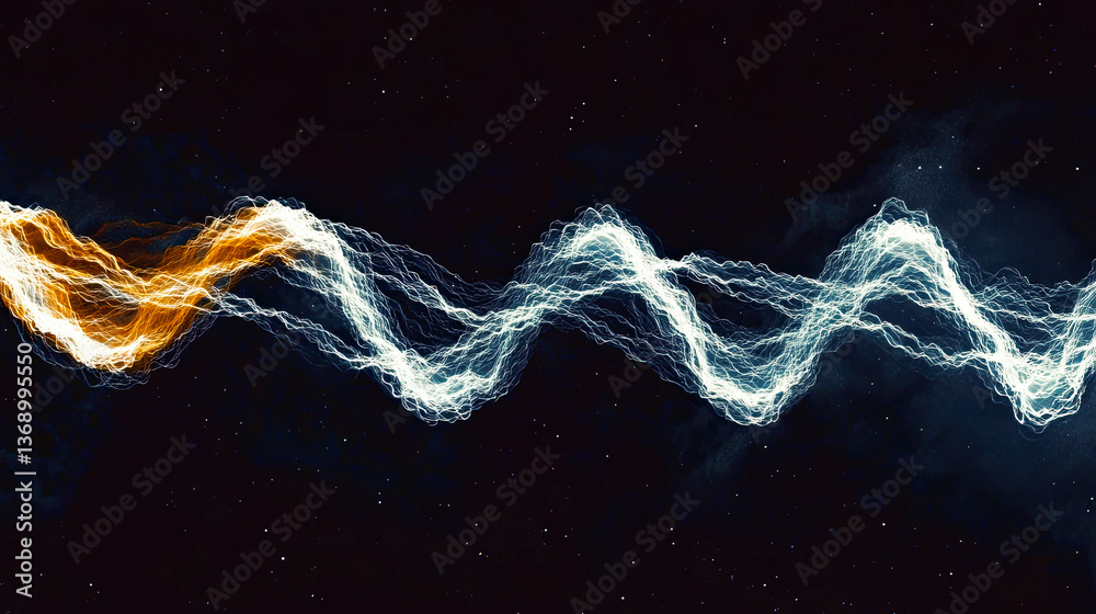 Poster exploring alien communication through vibrant radio wave pulses across the cosmos