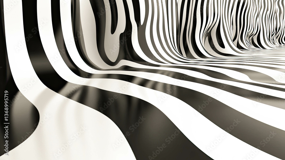 Aufkleber Smooth black and white zebra stripe design flows gracefully in abstract form
