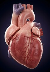 A highly detailed 3D-rendered model of the human heart, showcasing anatomical accuracy with realistic textures and soft lighting. Ideal for medical education, healthcare visuals, and anatomical