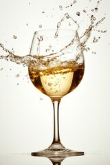 Isolated on a clear backdrop, white wine splashes in a glass