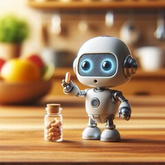 Mini ai robot holding a pill