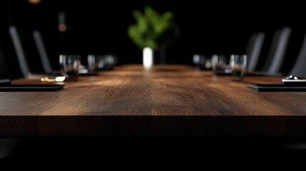 Wooden conference table,  meeting space,  dinner setup