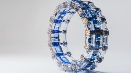 A 3D rendered indigo and silver abstract portal, shaped like a wormhole, isolated on a transparent background