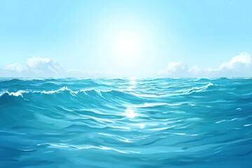 Fototapeta premium Sunny ocean waves, summer sky, bright horizon, peaceful seascape, travel poster