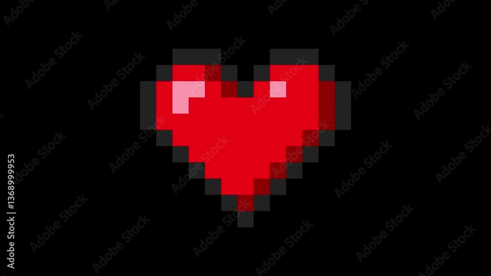 Poster 8-bit pixel art red heart beat animation. 2d video game asset. pixelated 90s style. looped video. lo