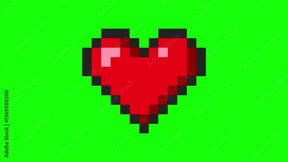 Poster 8-bit pixel art red heart beat animation. 2d video game asset. pixelated 90s style. looped video. lo