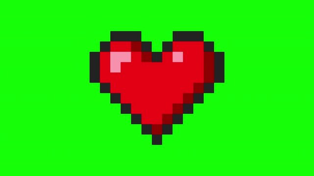 8-bit pixel art red heart beat animation. 2D video game asset. pixelated 90s style. looped video. love symbol. game health level. on green background. 