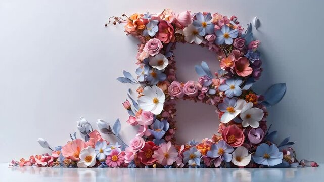 beautiful letter B made of flowers on a white background

