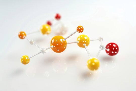 D illustration of colorful connected spheres representing atoms in a molecule - Powered by Adobe