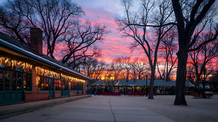 Colorful Sunset Over Parkland Buildings