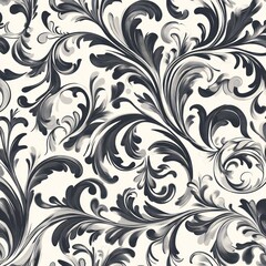 Elegant floral pattern, swirls, cream background, design textile