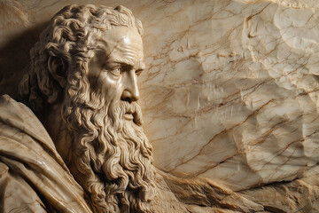 Naklejka premium Biblical Old Testament story: Moses before the Promised Land. Marble statue. Copy space for design.